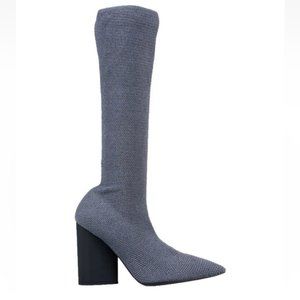 Yeezy Women's Gray YZ6070.147 Season 7 Graphite Knitted Chunky Heel Boots Size 8